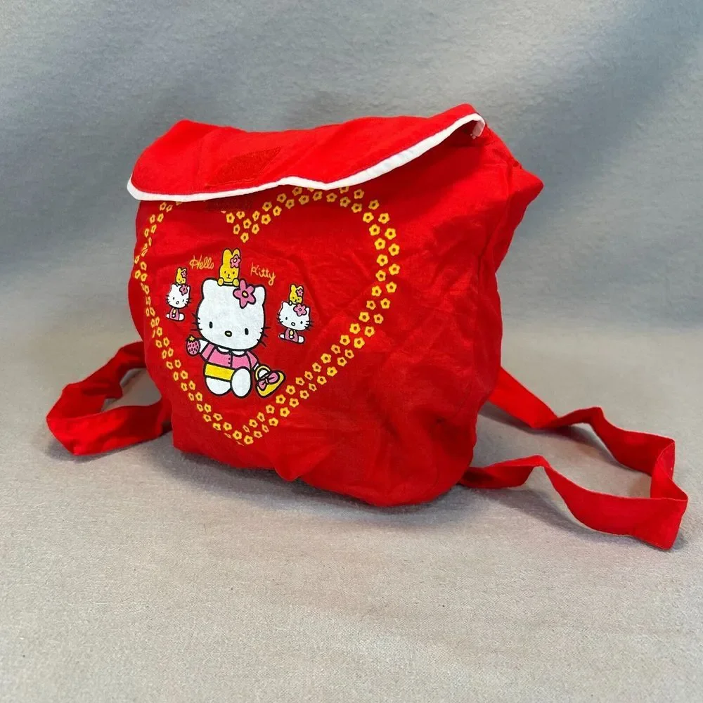 Hello Kitty Jacket Girls 14 Red Windbreaker Full Zip Convertible Backpack Hooded